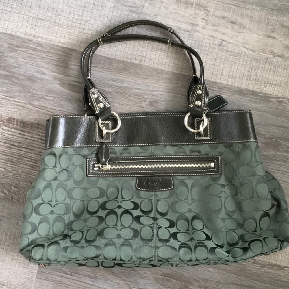 Coach Green Monogram Shoulder Bag with Silver Accents